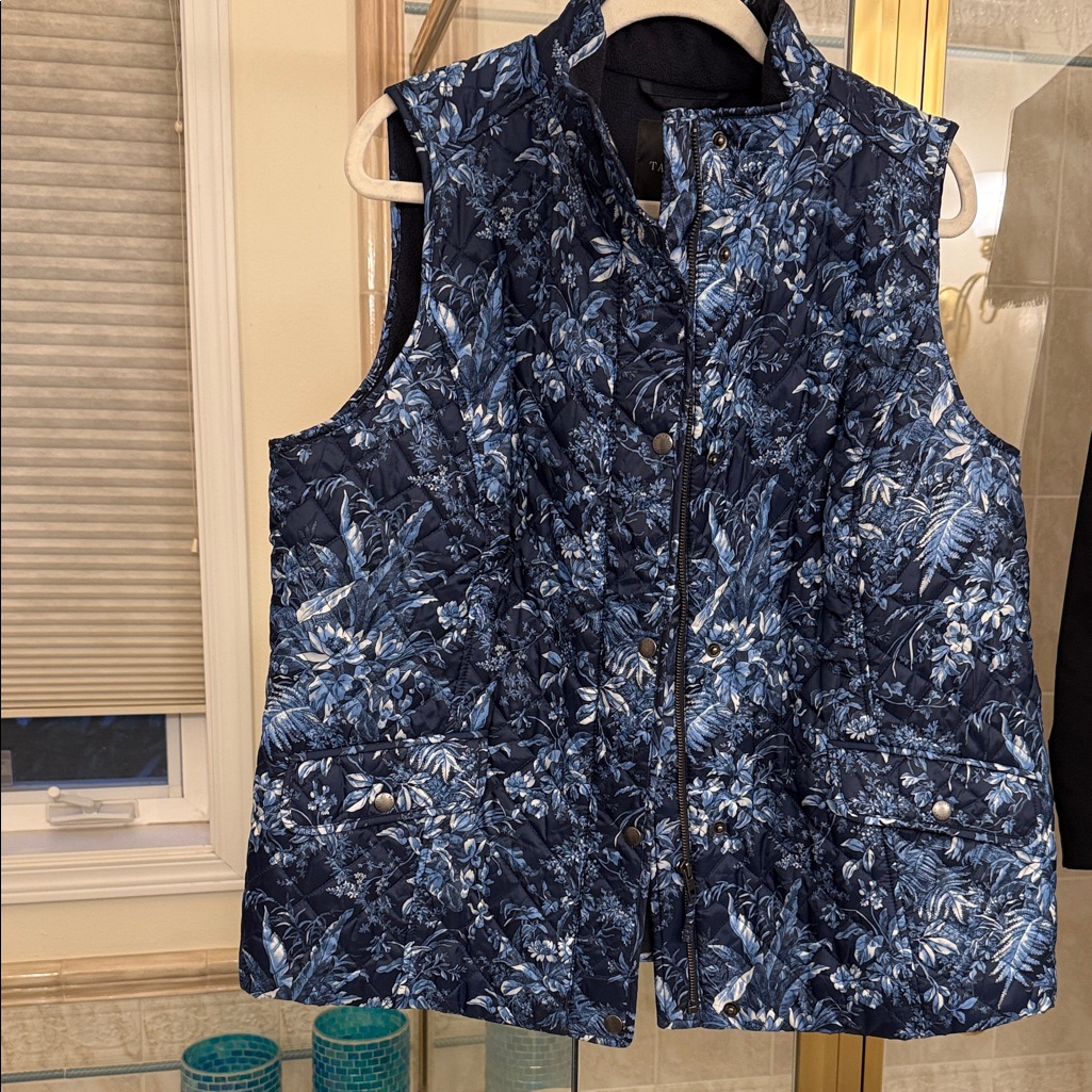 Talbots Blue Floral Quilted Vest